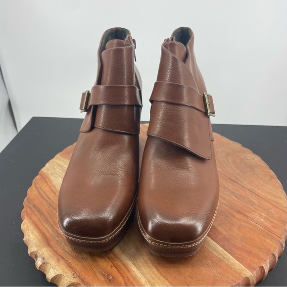 Korks Stacy Platform Ankle Boot Bootie Size 9.5 Burnished Dark Brown Buckle Boho - Picture 2 of 10